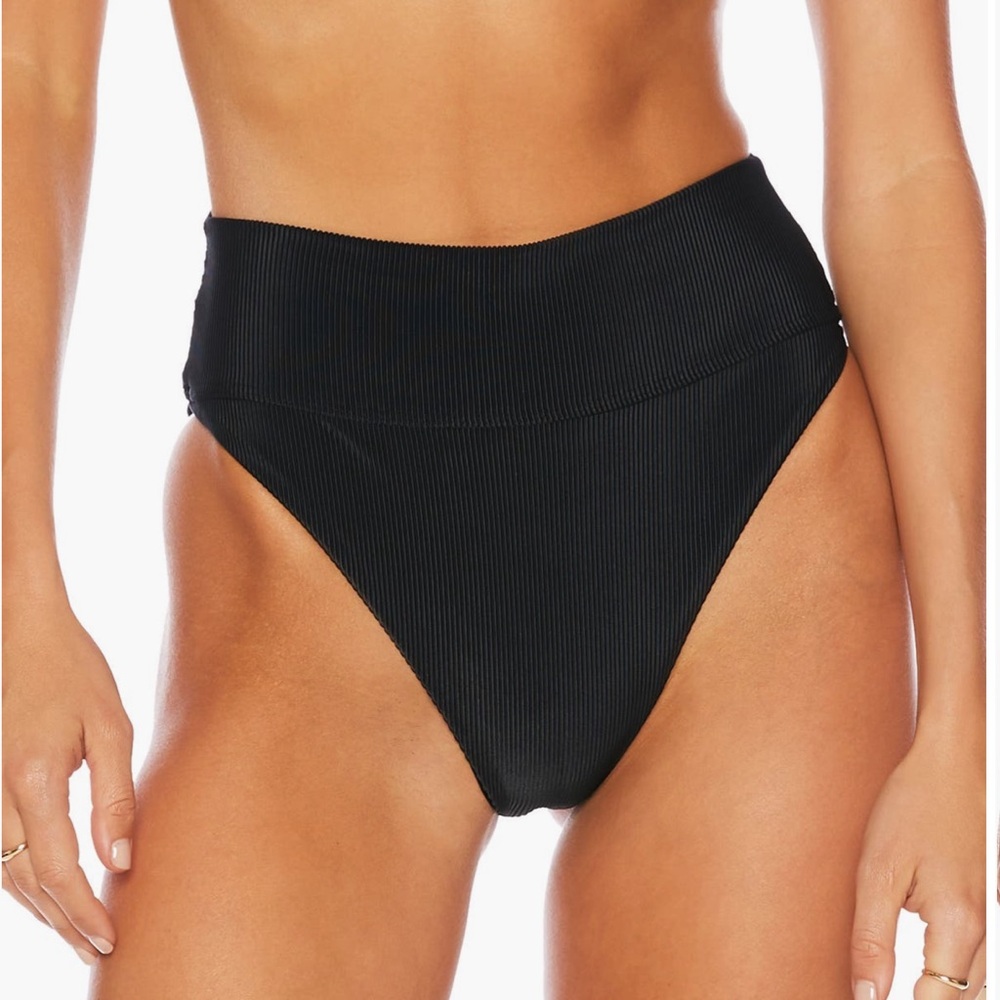 Beach Riot Black High-Waist Ribbed Bikini Bottom